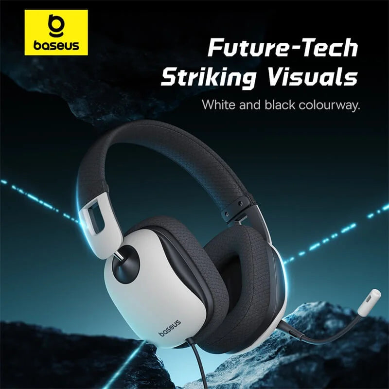 BASEUS GOPLAY 1 MAX GAMING WIRED HEADPHONES MOON WHITE - سماعات هيدسيت سلكية للالعاب من باسيوس ابيض