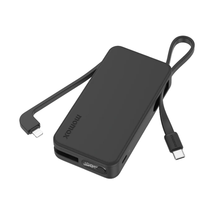 Momax Power Vital+ 10000mAh Battery Pack with Built-in USB-C and Lightning Cable Black - باوربنك 10000 ملي امبير مع كيبل تايب سي و لايتننغ مدمجين من موماكس