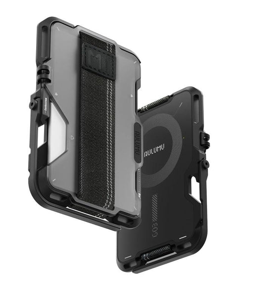 AULUMU G03 MULTI-TOOL MAGNETIC METAL WALLET GENUINE LEATHER COVER GRAY - محفظة بطاقات مغناطيسية متعددة الادوات بغطاء جلد طبيعي مع ستاند من اولومو رمادي