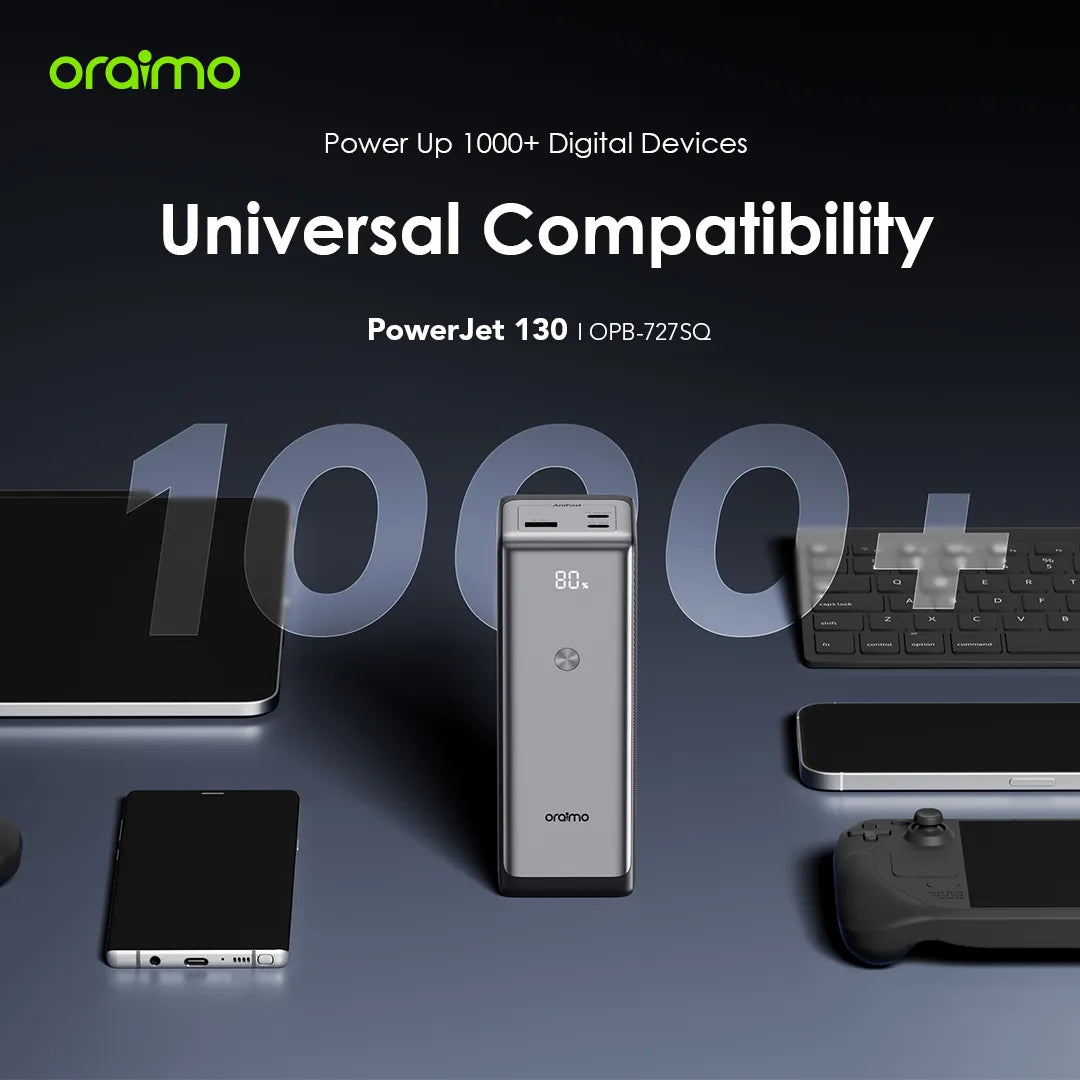 Oraimo PowerJet 130 27600mAh 130W Power Bank - باوربنك 27600 ملي امبير 130 واط مع شاشة رقمية من اورايمو
