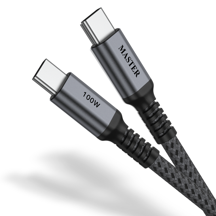 Master Braided 100 W Cable USB-C to USB-C 1.20M - كيبل تايب سي تايب سي 100 واط من ماستر رصاصي