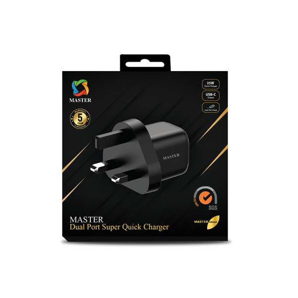 MASTER SUPER FAST CHARGE 35W BLACK - شاحن تايب سي 35 واط من ماستر اسود
