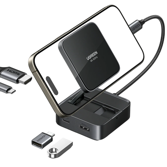UGREEN Adapter Magnetic 4-in-1 USB-C Hub 100W - محول مغناطيسي 4 في 1 بقوة 100 واط مع ستاند من يوكرين اسود