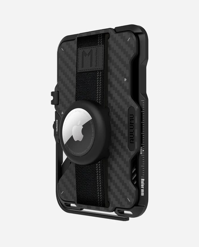 AULUMU G03 MULTI-TOOL MAGNETIC METAL WALLET GENUINE LEATHER COVER CARBON BLACK - محفظة بطاقات مغناطيسية متعددة الادوات بغطاء جلد طبيعي مع ستاند من اولومو اسود