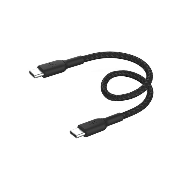 Belkin BoostCharge USB-C to USB-C Braided Cable 0.15M Black  - كيبل قصير تايب سي تايب سي 15 سم 60واط من بيلكن