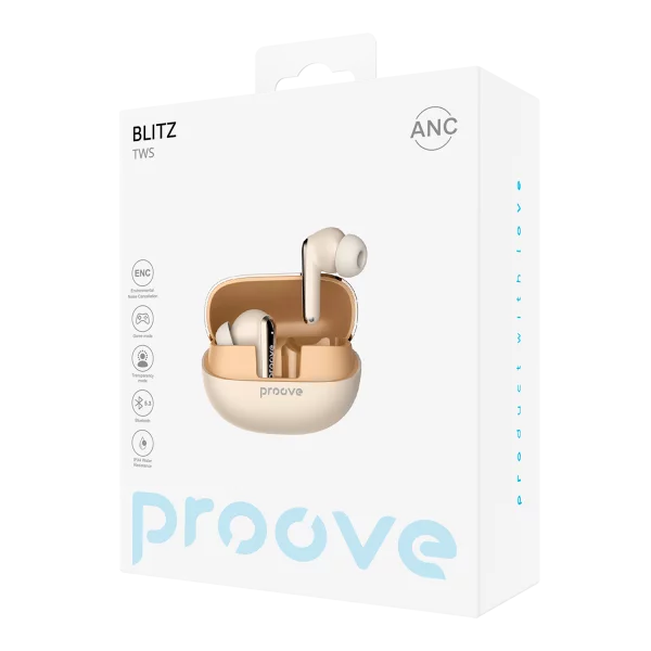 Proove Wireless Headphones  Blitz with ANC Beige - سماعات بلوتوث بتقنية الغاء الضوضاء من بروف بيجي