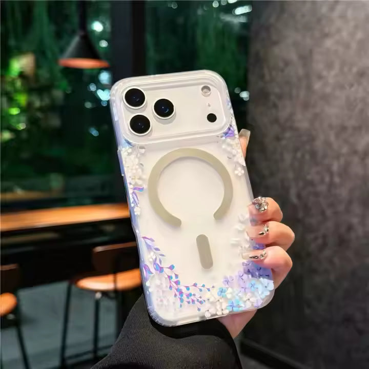 IPHONE 17 PRO MAX SCRUB FLORAL MAGNETIC CASE BLUE- كفر ماك سيف ربر للايفون 17 برو ماكس