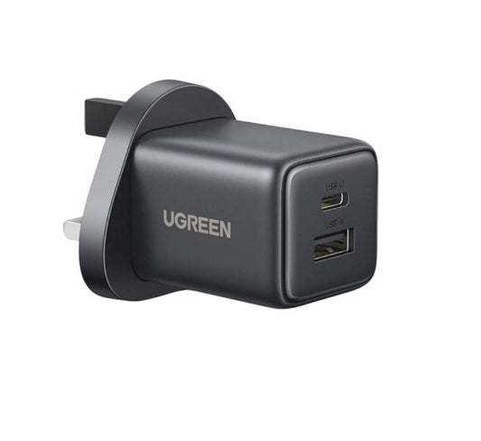 UGREEN Charger 30W 2-Port GaN Fast Space Gray UK - شاحن 30 واط من يوكرين