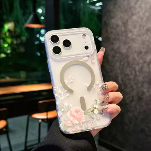 IPHONE 16 PRO MAX SCRUB FLORAL MAGNETIC CASE BLUE -  كفر ايفون 16 برو ماكس ماك سيف للنساء