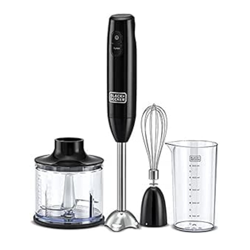 Black&Decker HB600-B5 Hand blender 3IN1 600W black - خلاط يدوي 600 واط مع وعاء تقطيع وشفرات فولاذية 3 في 1 من بلاك اند ديكر
