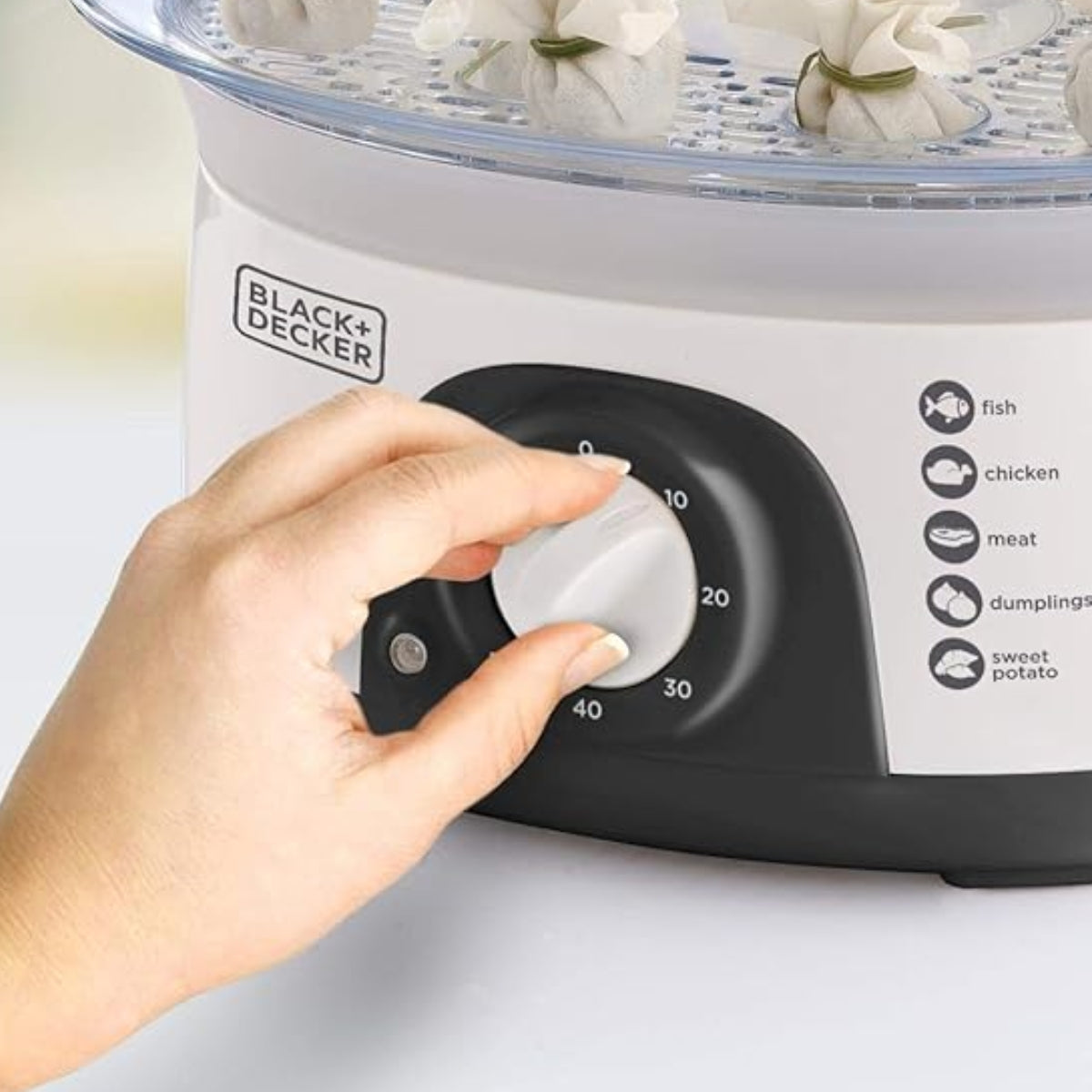 Black&Decker HS6000-B5 FOOD STEAMER 775W silver/ White - جهاز طهي الطعام بالبخار بسعة 10 لتر وبقدرة 775 واط من بلاك اد ديكر