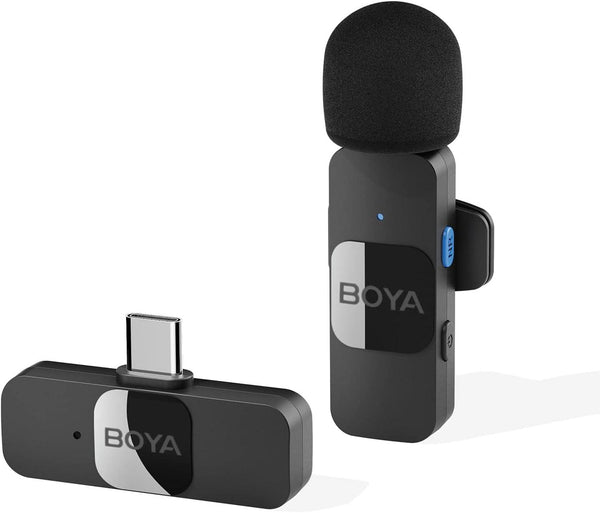 Boya BY-V10 2.4 ghz Omnidirectional Wireless Microphone System with a Transmitter & Receiver for Type-C Devices & Android - نك مايك لاسلكي متعدد الاتجاهات بتردد 2.4 جيجا هرتز مع جهاز إرسال واستقبال تايب سي من بويا