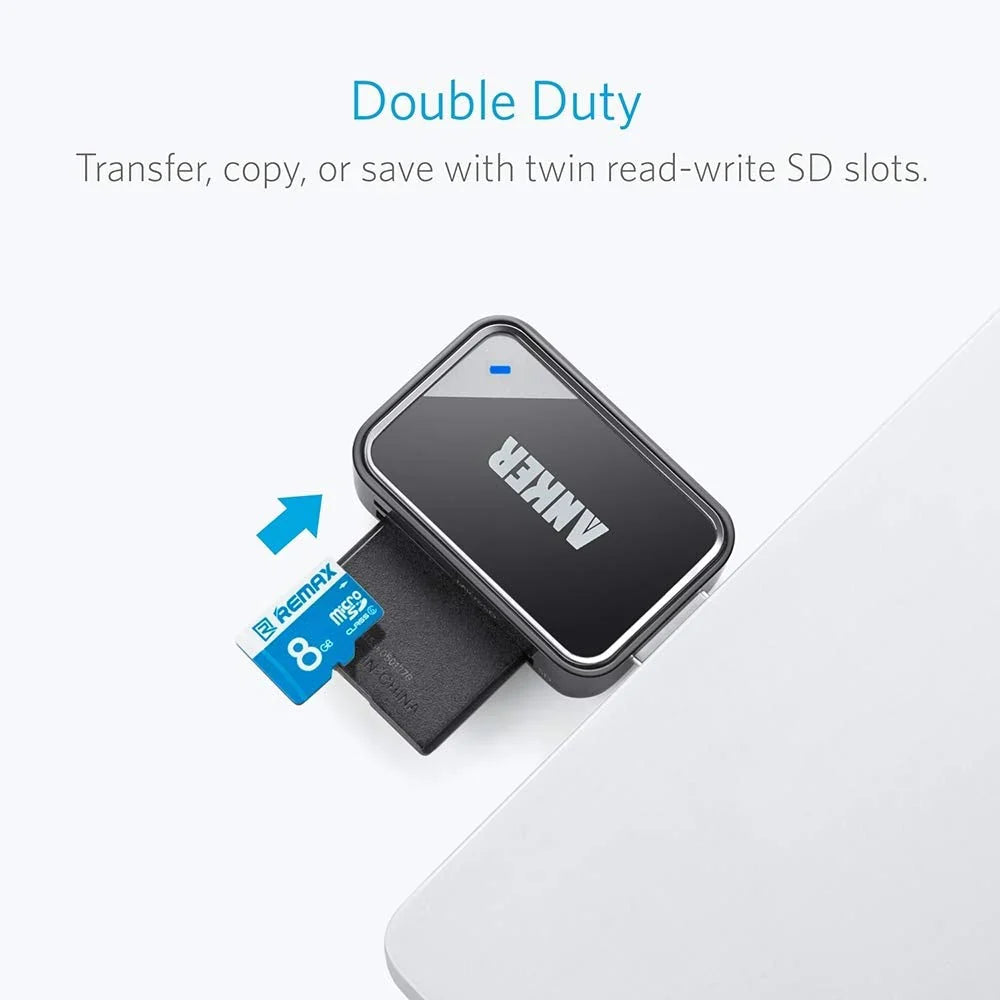 Anker 2-in-1 USB 3.0 Portable Card Reader Black  - قارئ بطاقات محمول 2 في 1 من انكر