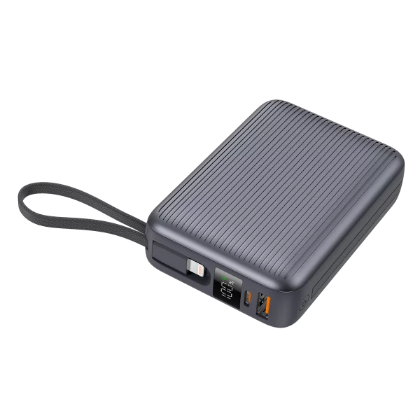 Proove Power Bank  Moon Rock 22.5W 20000mAh With Integrated Charging Cables Type-C/Lightning gray  - باوربنك 20000 ملي امبير 22.5 مع كيبل تايب سي و لايتننغ مدمجين من بروف رصاصي