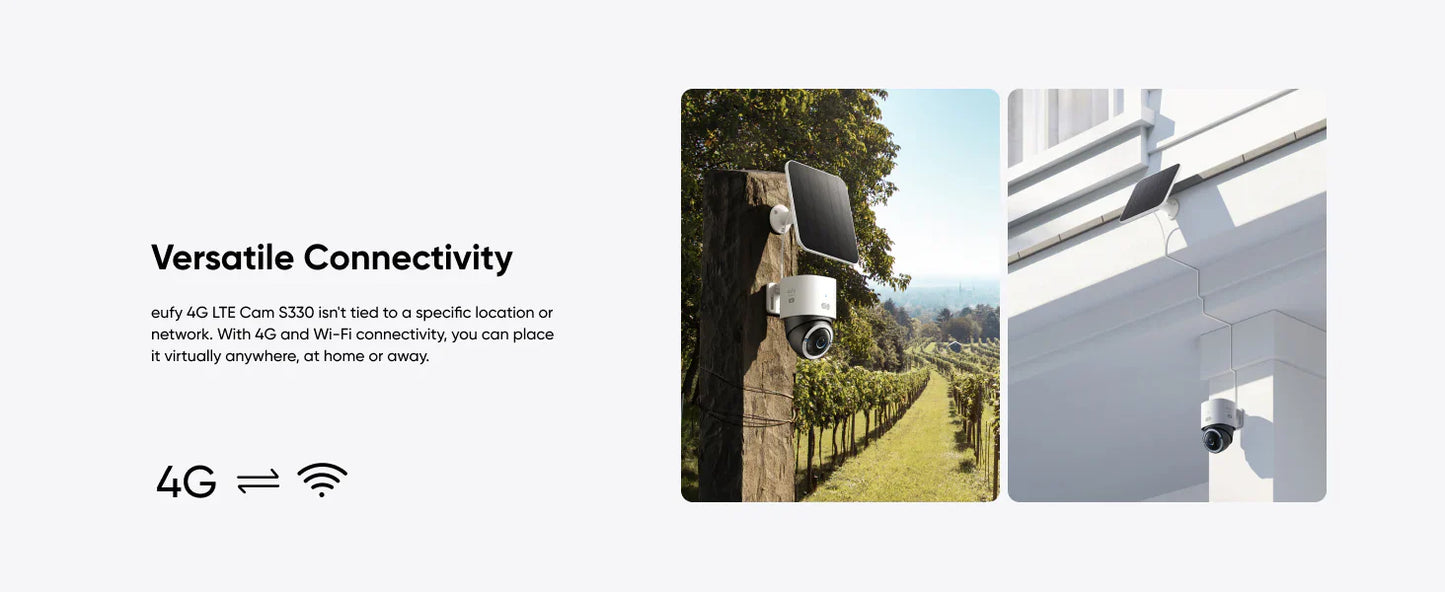 Anker Eufy 4G LTE Cam S330 White - كاميرا منزلية خارجية ذكية تعمل بالطاقة الشمسية مع بطاقة SIM وبطاقة SD سعة 32 جيجابايت من انكر