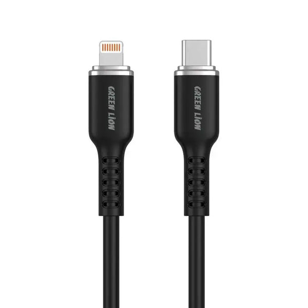 Green Lion USB-C TO Lightning Silicone Cable Black - كيبل سيليكون تايب سي لايتننغ 18 واط من كرين اسود