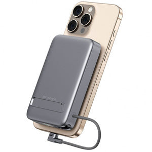 Proove Power Bank  OverPower 35W 10000mAh Qi2 With Integrated Charging Cable Type-C gray - باوربنك ماك سيف 10000 ملي امبير 35 واط مع كيبل تايب سي مدمج من بروف رصاصي