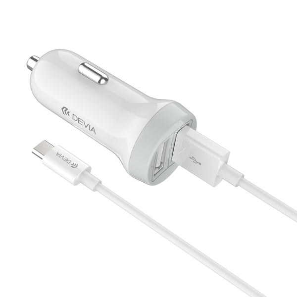 DEVIA SMART SERIES CAR CHARGER SUIT FOR TYPE-C (5V3.1A,2USB ) - شاحن سيارة مع كيبل تايب سي من ديفيا