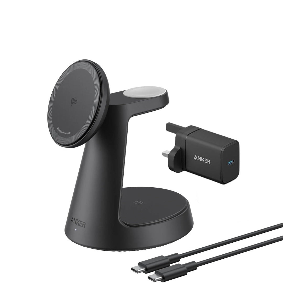 Anker MagGo Wireless Charging Station 3-in-1 Qi2 15W Black - محطة شحن لاسلكية 3 في 1 15 واط من انكر اسود