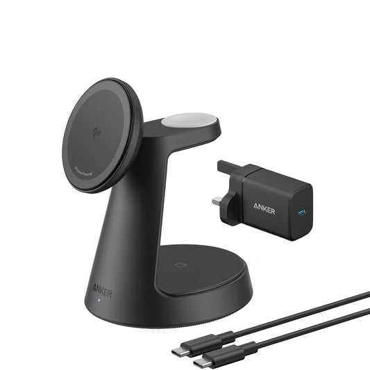 Anker MagGo Wireless Charging Station 3-in-1 Qi2 15W Black - محطة شحن لاسلكية 3 في 1 15 واط من انكر اسود