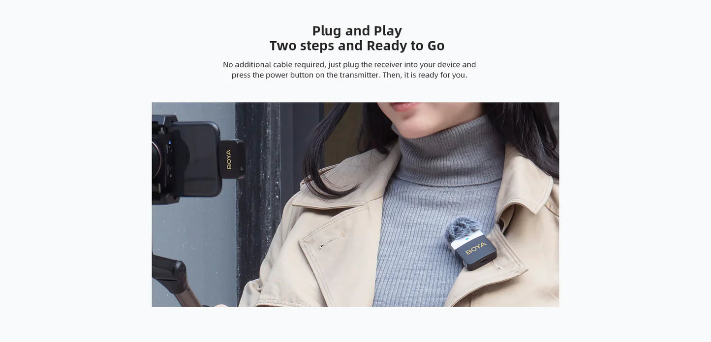 BOYA Wireless Lavalier Microphone for iPhone iPad Professional Plug Play Cordless Clip - نك مايك لاسلكي لايتننغ من بويا