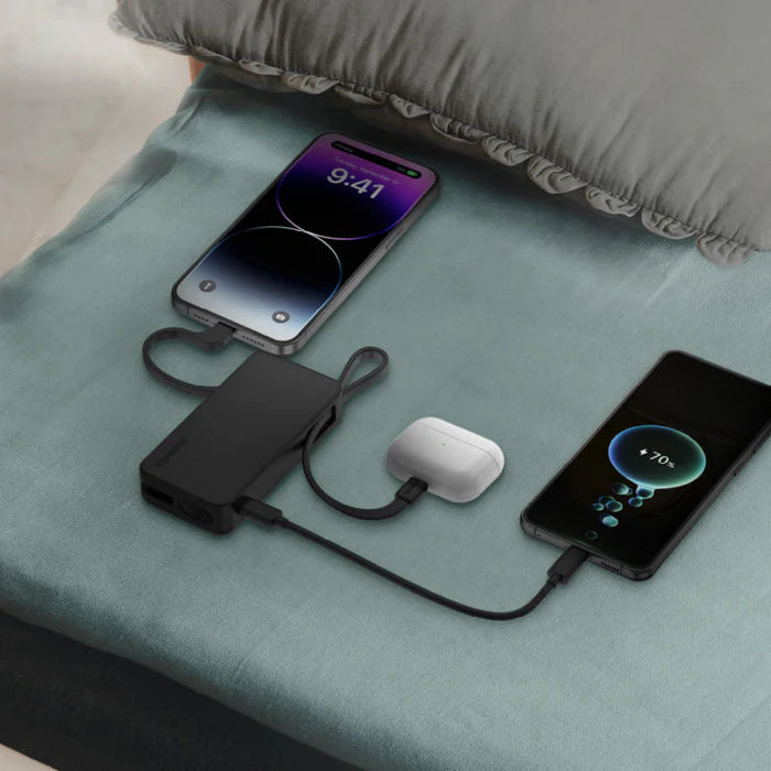 Momax Power Vital+ 10000mAh Battery Pack with Built-in USB-C and Lightning Cable Black - باوربنك 10000 ملي امبير مع كيبل تايب سي و لايتننغ مدمجين من موماكس