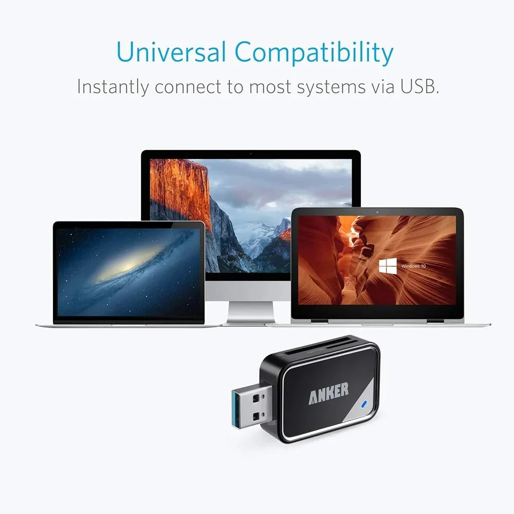 Anker 2-in-1 USB 3.0 Portable Card Reader Black  - قارئ بطاقات محمول 2 في 1 من انكر