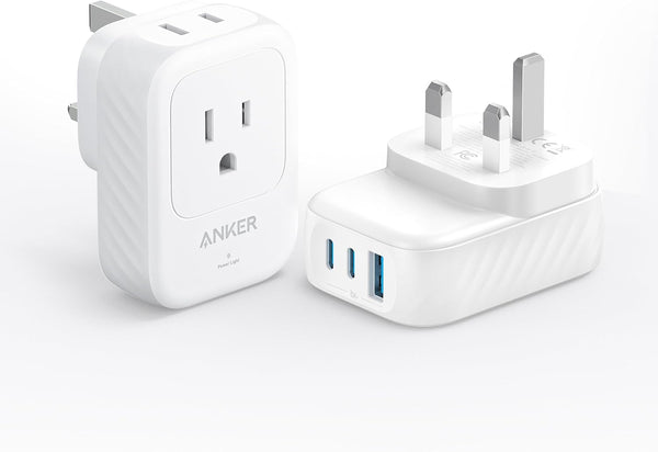 Anker Travel Adapter 5-in-1 2AC2C1A Ports 15W UK White - شاحن عالمي للسفر 5 في 1 من انكر