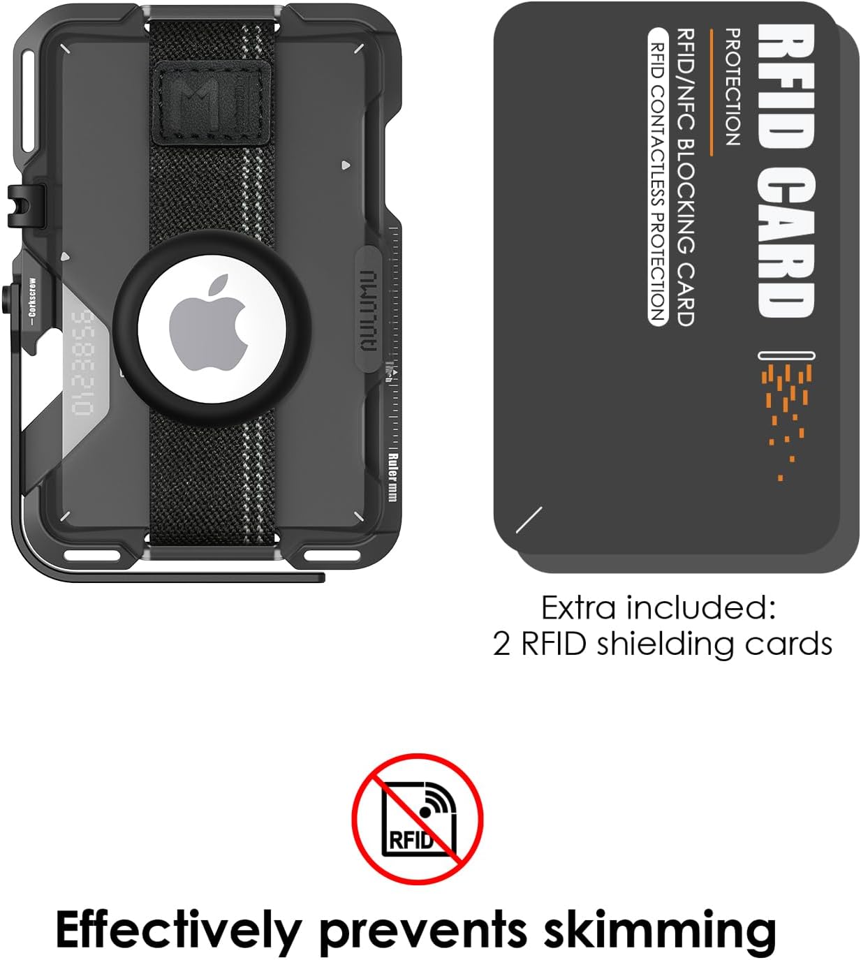 AULUMU G03 MULTI-TOOL MAGNETIC METAL WALLET GENUINE LEATHER COVER GRAY - محفظة بطاقات مغناطيسية متعددة الادوات بغطاء جلد طبيعي مع ستاند من اولومو رمادي