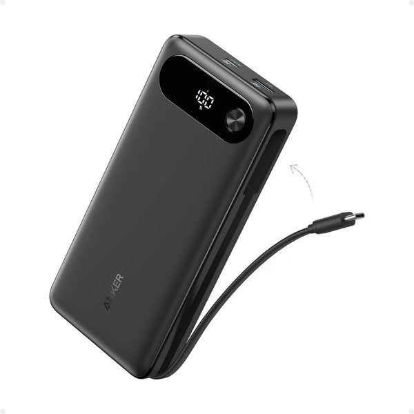 Anker Power Bank 20K mAh 87W With Built-In USB-C Cable Black - باوربنك 20000 ملي امبير مع كيبل تايب سي مدمج 87 واط من انكر