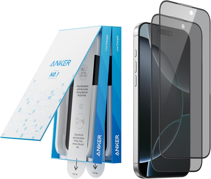 Anker iPhone 16 Pro Max Easy Fit Privacy Screen Protector Kit 2-Pack - بكج لاصق شاشة مضلل للايفون 16 برو ماكس من انكر (قطعتين)
