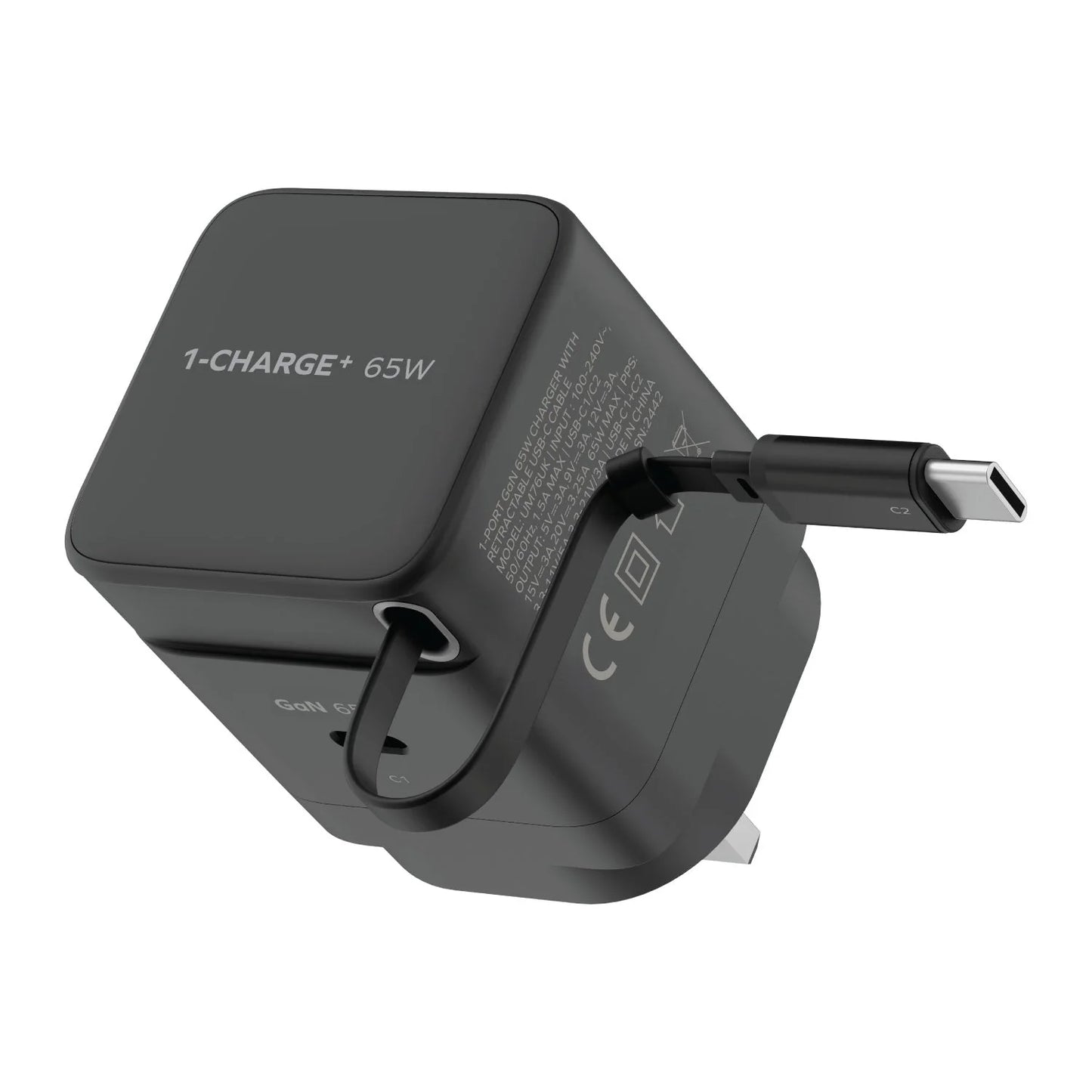 Momax CHARGE &Port GaN 65W charger with Retractable USB-C Cable - شاحن 65 واط مع كيبل تايب سي مدمج وقابل للسحب من موماكس