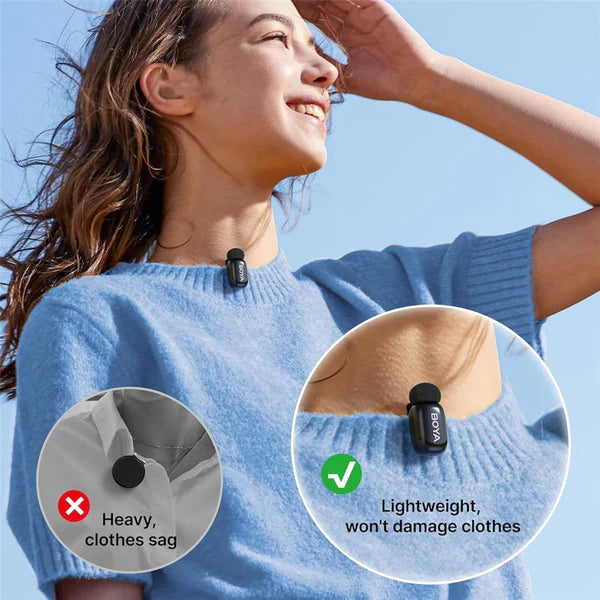 BOYA MINI SIZE & AI NOISE CANCELLING - نك مايك صغير لاسلكي مع خاصية الغاء الضوضاء بالذكاء الاصطناعي من بويا