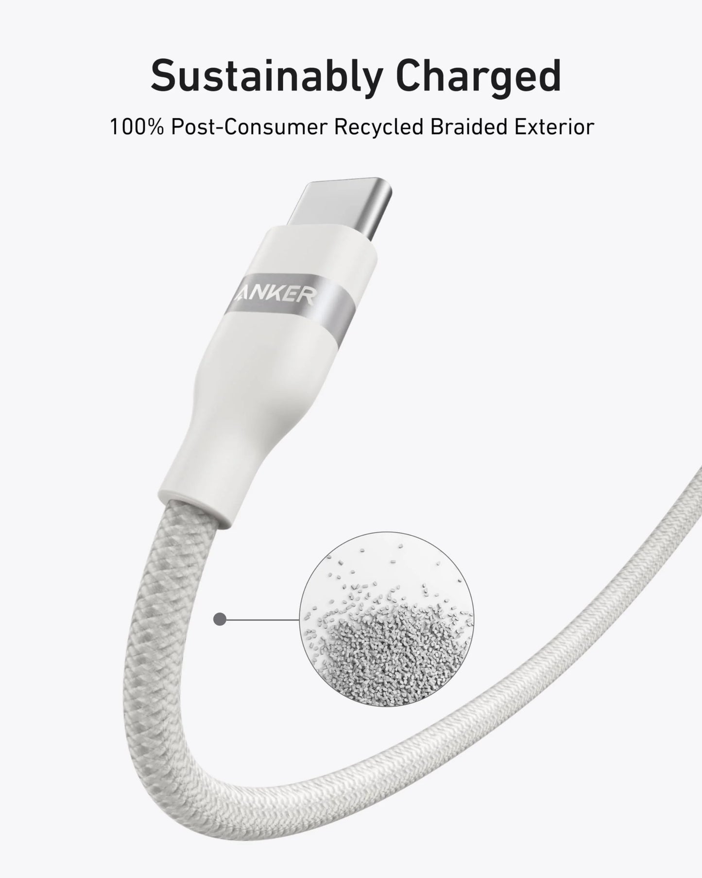Anker USB-C to C Cable 6ft 240W Upcycled-Braided White - كيبل تايب سي تايب سي 240 واط 2 متر من انكر ابيض