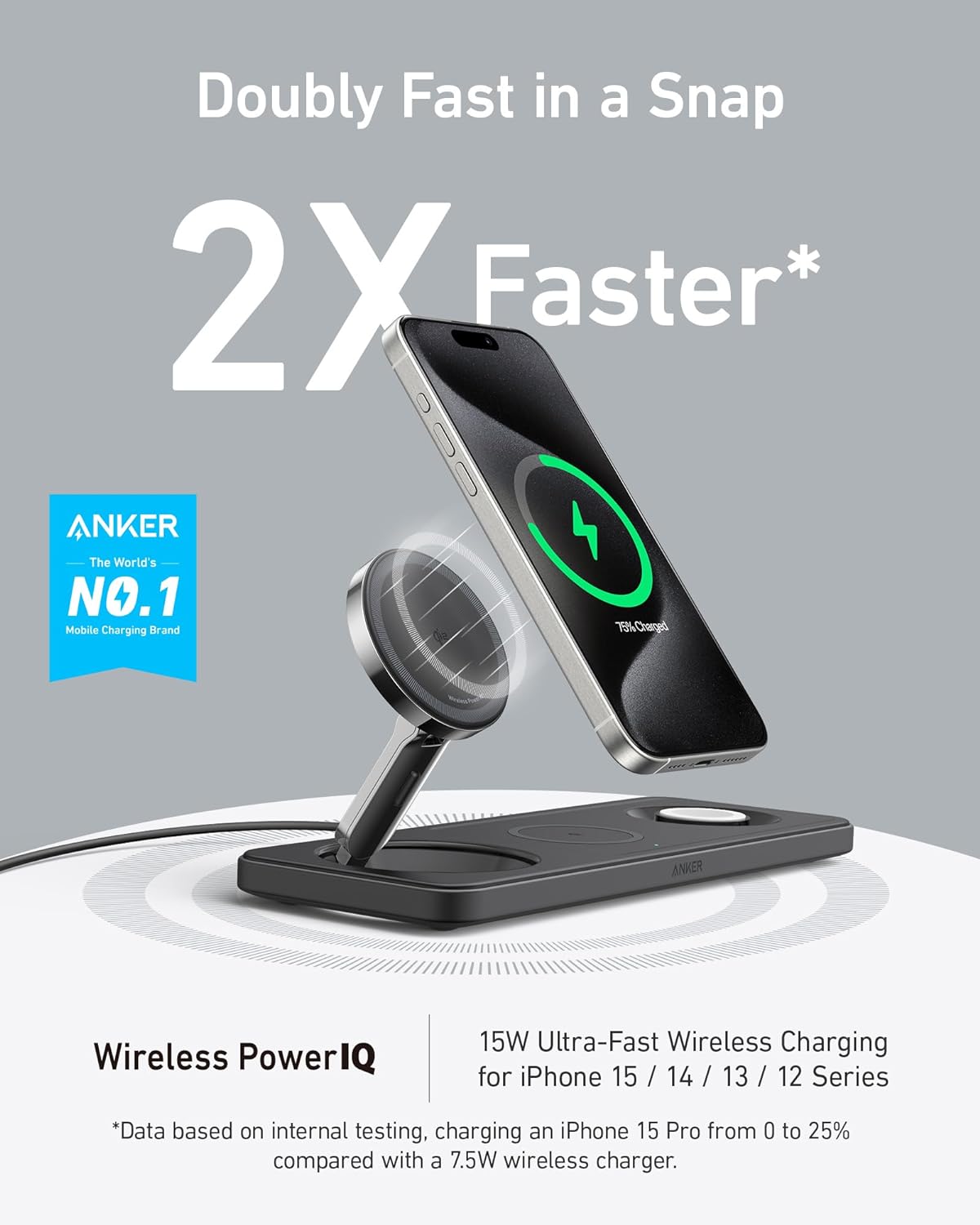 Anker MagGo Wireless Charging Station 3-in-1 Qi2 15W Black - شاحن ماك سيف 15 واط 3 في 1 من انكر