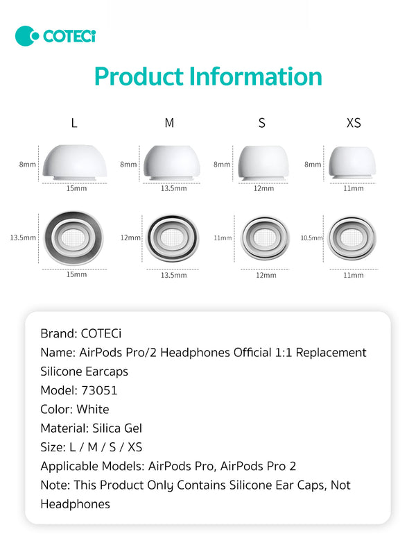 COTECI REPLACEMENT AIRPODS PRO+PRO2 HEADPHONES 73051  - وسائد الاذن البديلة لسماعات ابل الاصلية ايربود برو 2 من كوتي