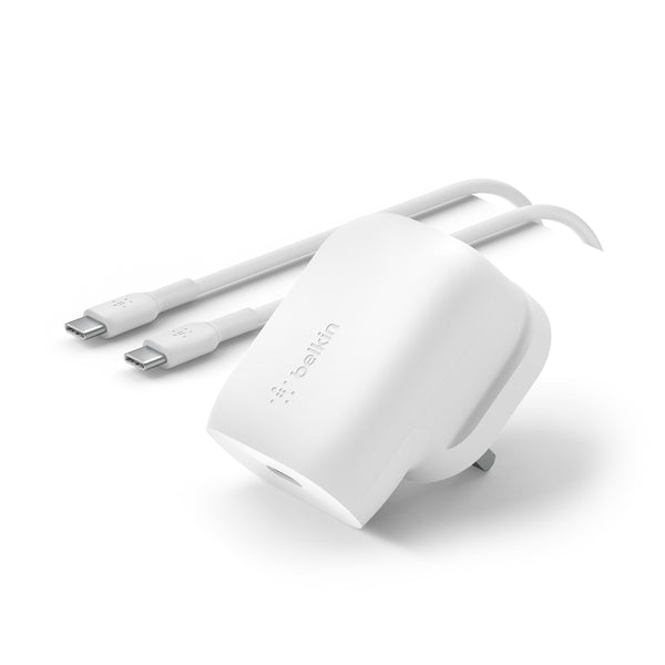 BELKIN PD 30W PPS USB-C WALL CHARGER  W/1M PVC C-C  - شاحن 30 واط مع كيبل تايب سي تايب سي من بيلكن