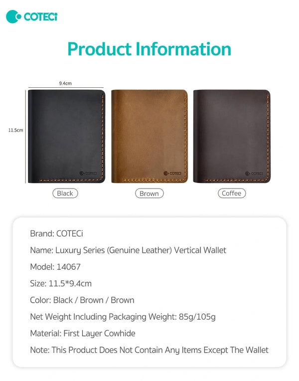 COTECI LUXURY SERIES (GENUINE LEATHER) VERTICAL WALLET 14067 - محفظة جلد طبيعي من كوتي