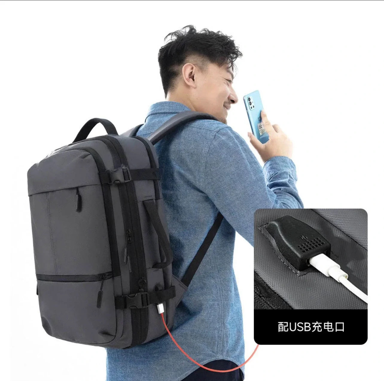 Youpin TANJIEZHE Large Capacity Backpack Travel Waterproof Gray - حقيبة ظهر ذات سعة كبيرة 25-30 لتر ضد الماء من شاومي