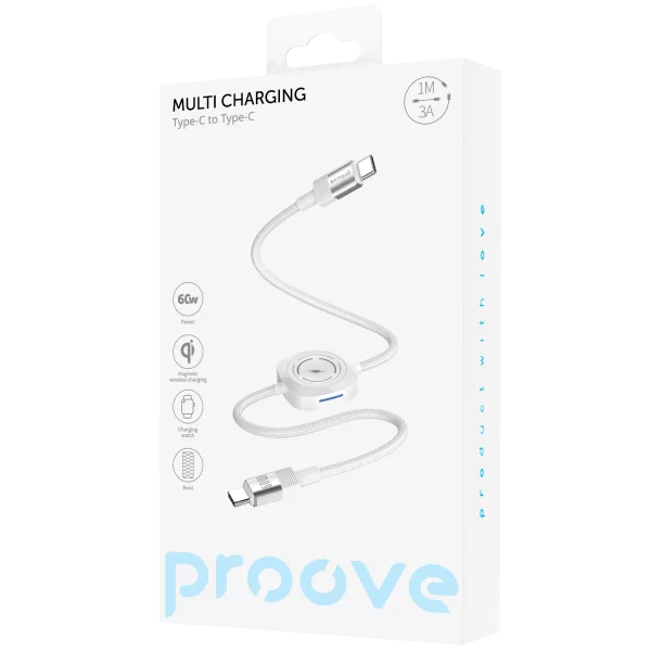 Proove Cable  Multi Charging (Type-C to Type-C) White - كيبل تايب سي تايب سي مع شاحن لساعه ابل من بروف