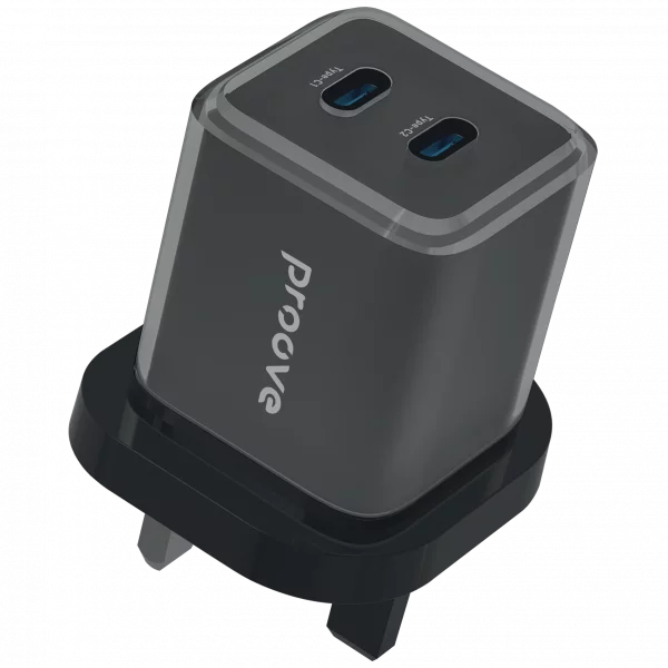 Proove Wall Charger Pure GaN 45W (Type-C + Type-C) UK black - شاحن 45 واط بمنفذين تايب سي من بروف اسود