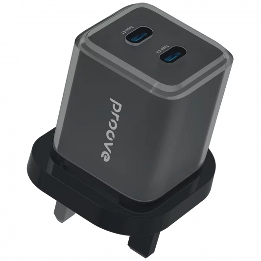 Proove Wall Charger Pure GaN 45W (Type-C + Type-C) UK black - شاحن 45 واط بمنفذين تايب سي من بروف اسود