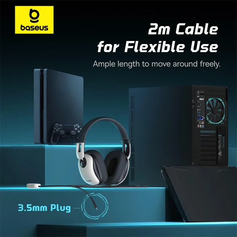 BASEUS GOPLAY 1 MAX GAMING WIRED HEADPHONES MOON WHITE - سماعات هيدسيت سلكية للالعاب من باسيوس ابيض