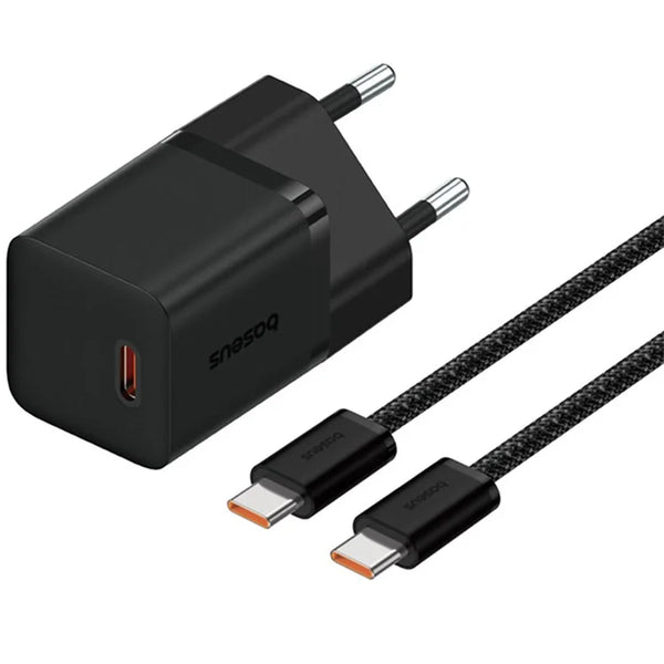 "Baseus GaN5 Fast Charger(mini) 1C 30W EU With Data Cable Type-C to Type-C 100W - شاحن تايب سي 30 واط مع كيبل تايب سي تايب سي 100 واط من باسيوس