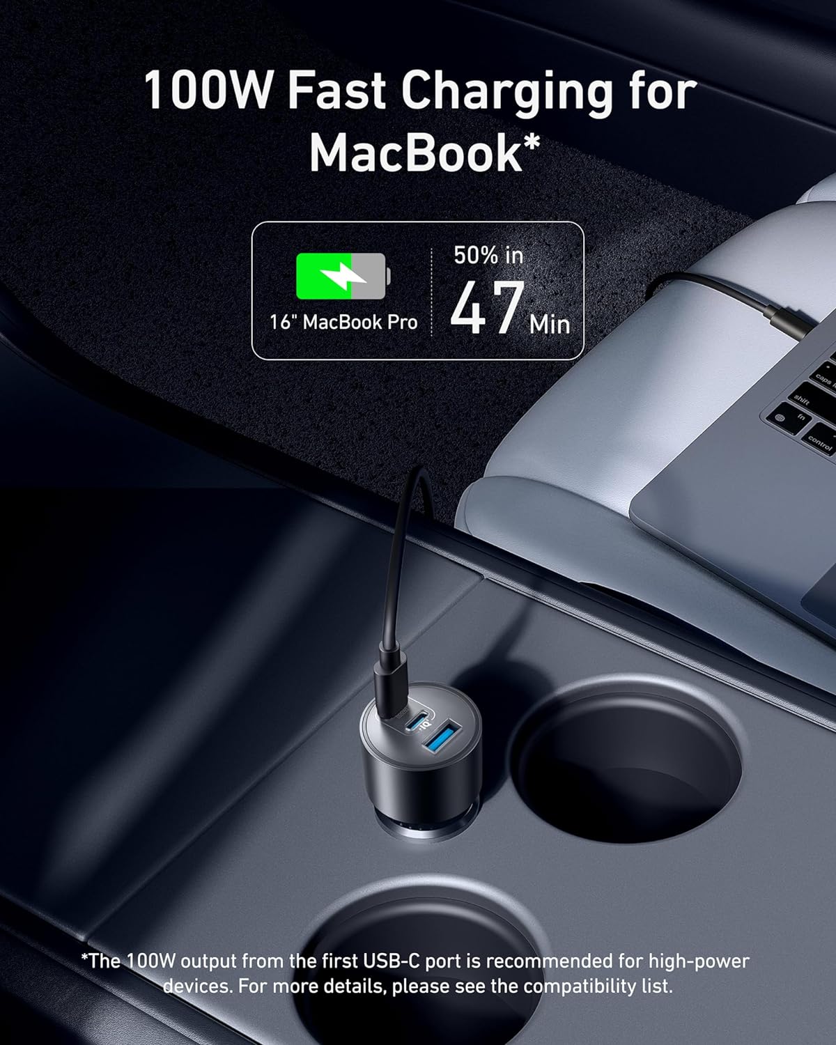 Anker Car Charger 3-Ports 167.5W with 3.3ft USB-C Cable Gray - شاحن سيارة ثلاثي المنافذ 167.5 واط مع كيبل تايب سي تايب سي من انكر