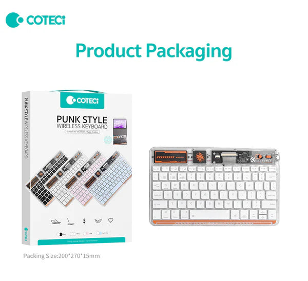 COTECI PUNK WIRELESS KEYBOARD 84012 TRANSPARENT BLUE - كيبورد شفاف لاسلكي من كوتي ازرق