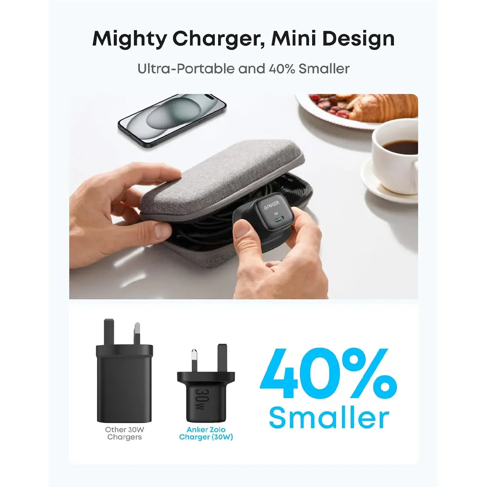 Anker Zolo Charger 30W, PD 3.0, with 1.0m C to C Cable - شاحن انكر 30 واط مع كيبل تايب سي بطول 1 متر