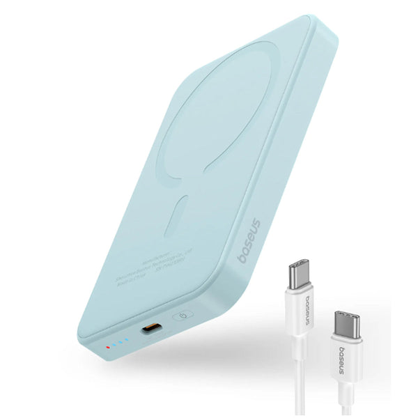 BASEUS POWER BANK MAGSAFE 5000 MAH 20W WITH USB-C BLUE - باوربنك ماك سيف 5000 ملي امبير 20 واط مع كيبل تايب سي من باسيوس ازرق
