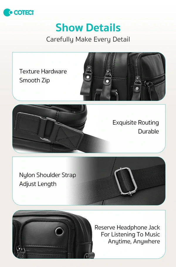 COTECI LUXURY SERIES (GENUINE LEATHER) SHOULDER CROSSBODY BAG black - حقيبة كتف جلد طبيعي من كوتي