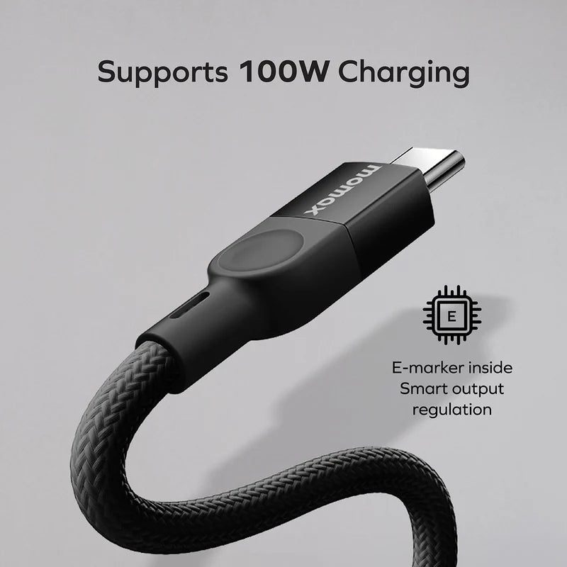 Momax Mag Link USB-C to USB-C 100W USB2.0 Magnetic cable 1m Black - كيبل تايب سي تايب سي مغناطيسي 100 واط 1 متر من موماكس اسود